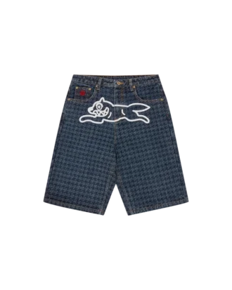 Damen-Jeansshorts mit Hahnentrittmuster und Running Dog
