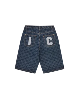 Damen-Jeansshorts mit Hahnentrittmuster und Running Dog