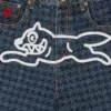 Damen-Jeansshorts mit Hahnentrittmuster und Running Dog