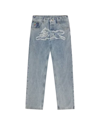 Denim-Hose mit aufgesetzter „Running Dog“-Applikation
