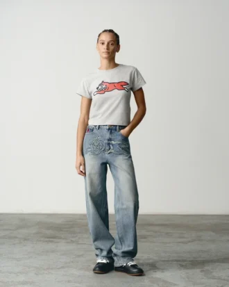 Distressed Running Dog Denim-Hose für Damen
