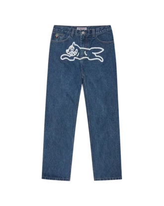 Jeanshose mit „Running Dog“-Motiv und doppeltem Bund